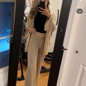 Rachel Paige Tan Knit Sweater and matching flare pants seat size small NWT NEW